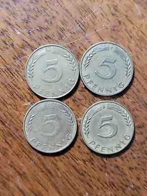 Germany 5 Pfennig Coins Set Of 4 Coins 1950 DFGJ. KM# 107 Brass-clad-steel. • $0.85
