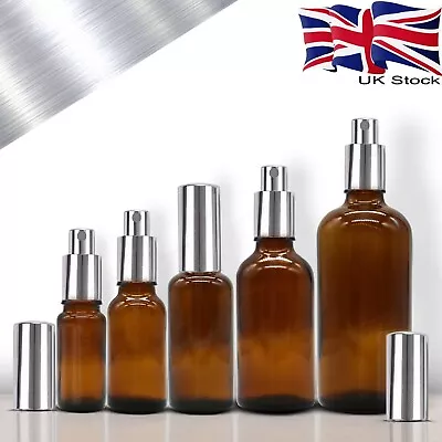 Amber Glass Bottle With Silver Aluminium Mist Spray Pump Aromatherapy Wholesale  • £214.80