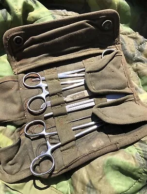 US Army SURGICAL INSTRUMENTS KIT MINOR SURGERY Vietnam Korean War Marines Pouch • $9