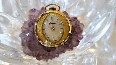 Vintage Endura Pendant Watch Women Gold Tone Round Case Swiss Manual Wind (X13) • $18