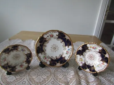 Coalport Blue Batwing Side Plate/ Two Saucers Lovely Pattern Hand Painted C1900 • £18.50