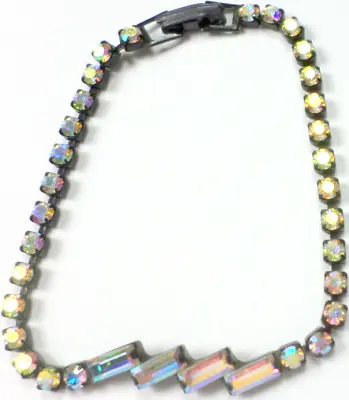 80's Vintage Swarovski Crystal Clear AB Pretty Baguette Tennis Chain Bracelet 7  • $10