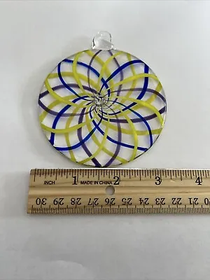Blown Glass Ornament - Flattened Spiral Design Purple Yellow &Blue Vitrix 1997 • $27