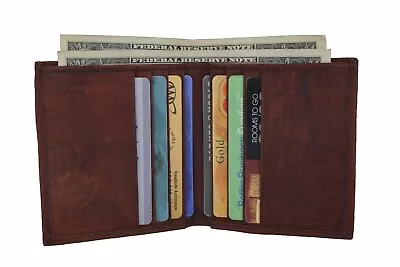 Burgundy Slim Thin Bifold Vertical Credit Card Slots Genuine Leather Wallet Gift • $11.99