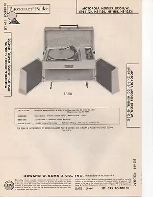 1964 Motorola Sp53n Record Player Amp Service Manual Photofact Sp53w Sp54 More • $10.99
