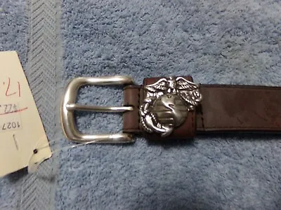 Genuine Leather 30  Brown Belt USMC Marine Corps Buckle And Emblem Silver Color  • $15.49