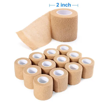 12-Rolls Tan Self Adhesive Bandage Wrap Vet Tape Medical Tape (2 In X 5 Yds) • $11.99