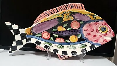 VICKI CARROLL 1995 1998 CHECKERBOARD Pottery Fish Platter Serving - 21  • $134.99