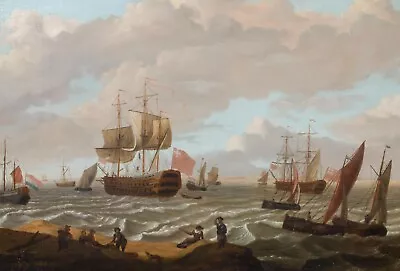 Large 17th Century Dutch Fishing & Naval Ships LUDOLF BAKHUIZEN (1630-1708) • £4200