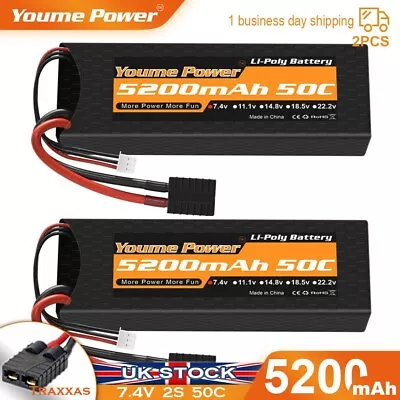 2pcs 2S 7.4V 5200mAh LiPo Battery 50C Traxxas Hard Case For RC Car Truck Racing • £27.19