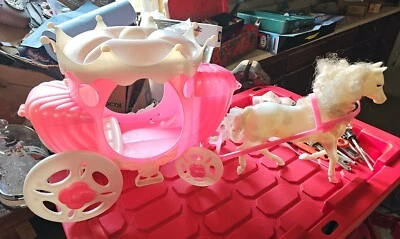 $31.99 • Buy Vintage Pink Barbie Cinderella Pumpkin Carriage & White Horse 1990s BF