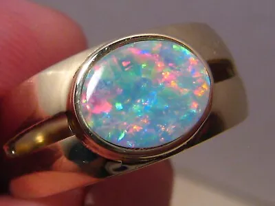 Opal Men's  Ring    Solid 14k Yellow Gold   100 % Natural Australian Opal • $1300