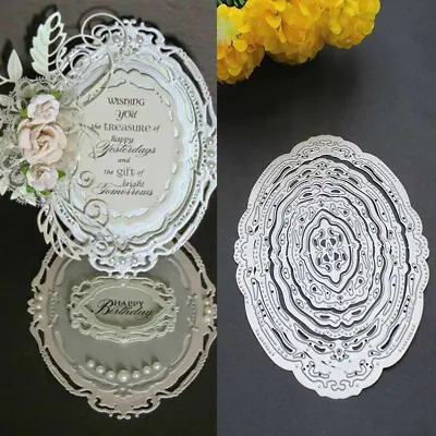 7pcs Oval Lace Metal Cutting Stencil For Paper Card Scrapbooking Dies • £4.19