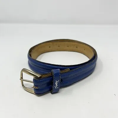 YSL Leather Belt VTG Yves Saint Laurent - Luxury Fashion Collectible Sz S Blue • $49.99