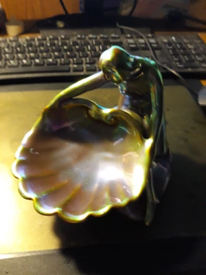 $45 • Buy Vintage Pecs, Hungary Zsolnay Porcelain Nude Woman Holding A Clamshell
