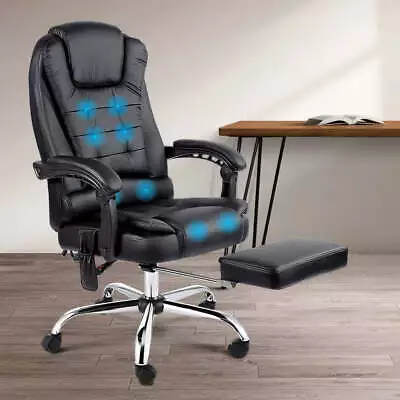 Artiss 8 Point Massage Office Chair PU Leather Footrest Black • $146.60