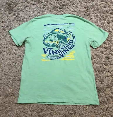 Vineyard Vines Light Green Pocket T Shirt Size Medium Fish Graphic Tee Men's • $18.88