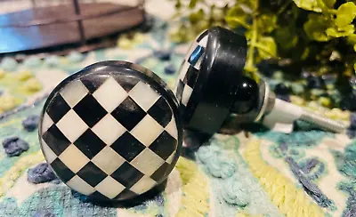 2 Courtly Check Cabinet Door Knobs Black White Check Checkered Childs Pull Round • $22.76