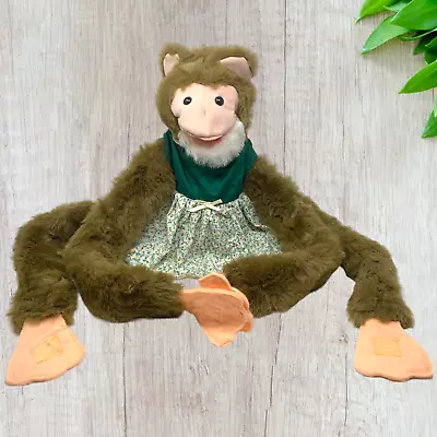 Vintage Huggable Hand Puppets Spider Monkey Long Arms Squeaker Green Dress • $23.51