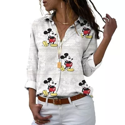 Mickey Mouse Pattern Slim Long Sleeve Spring Autumn Chiffon Loose Top Shirt • $23.98