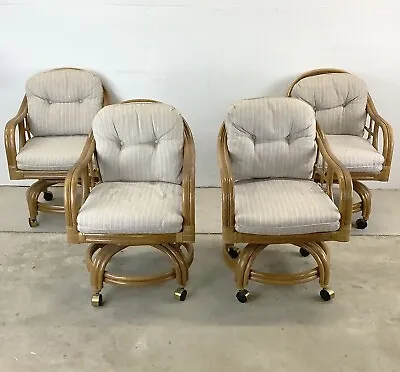Vintage Bamboo Rolling Chairs By Lane Venture- Set Of Four • $535