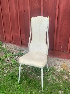 Vintage Mid Century Modern Metal Vinyl High Back Kitchen Marl Dinette Chair • $250