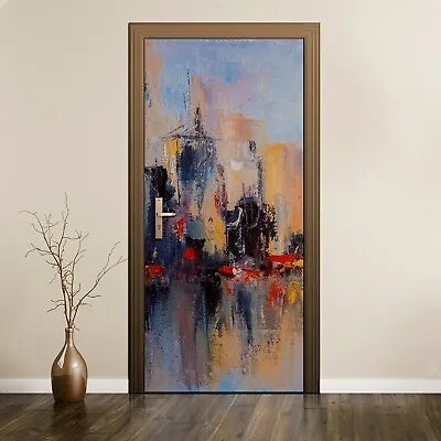 £48.95 • Buy Removable Door Sticker Mural Decal Oil Painting Abstract City Picture