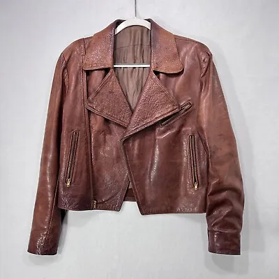 Vintage 70s Glass Water Seattle Jacket Women Medium Brown Leather Biker Moto • $198