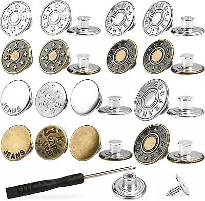 38 Sets 17Mm 20Mm Jeans Button Replacement Metal Buttons For Pants - Instant Adj • $7.95