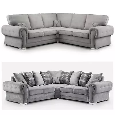 Grey Corner Sofa Chingford Large Premium Fabric 3&2 (Scatter Or Fixed Back) • £0.99