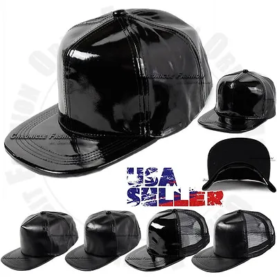  Baseball Cap Trucker Hat PU Faux Leather Snapback Adjustable Plain Hip Hop Men • $9.95
