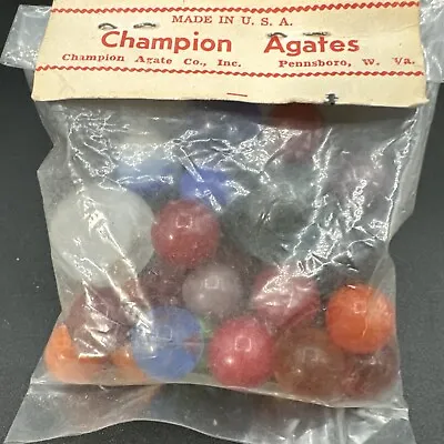 Bag Of 20 CHAMPION AGATE MARBLES TWO Shooter & Different Size Marbles Sealed USA • $29.99