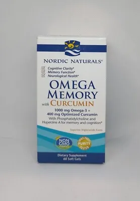 Nordic Naturals Omega Memory Curcumin Cognitive Clarity & Brain 60 Ct Exp 5/24 • $19.99