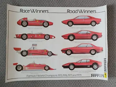Ferrari Poster RACE WINNERS ROAD WINNERS 1970's 27x19 Vintage 308 GT4 400 512 F1 • $29