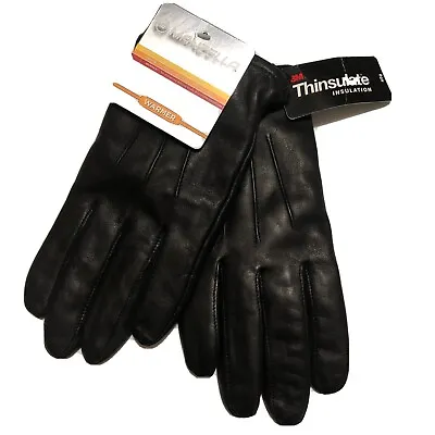 Manzella Warmer Insulated Gloves Men’s M Solid Leather DRLU-10 40 G Black Winter • $27.98