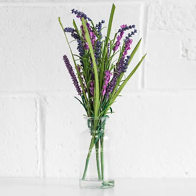 Artificial Faux Lavender Grasses Plant Flower Glass Vase Pot Indoor House Plant • £18
