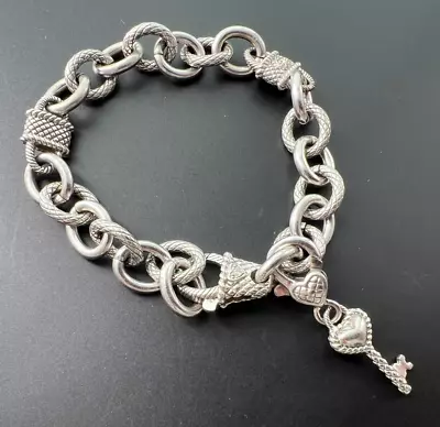 Judith Ripka Sterling Silver 925 Cz Key Charm Rolo Link Chain Bracelet 7.5  • $115