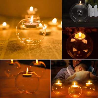 £9.95 • Buy Set Of 6 Glass Tea Candle Holders Round Tea Light Holder Wedding Tealight 8/10cm