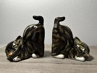 Vintage 1978 Seymour Mann Cat Kitten Figurine Bookends Black Gray Tabby • $25