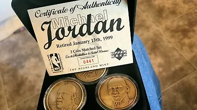Michael Jordan 3 Coin Set #0441 Awesome  COINS! WITH ORG. CASE Rare.! Closeout ! • $38