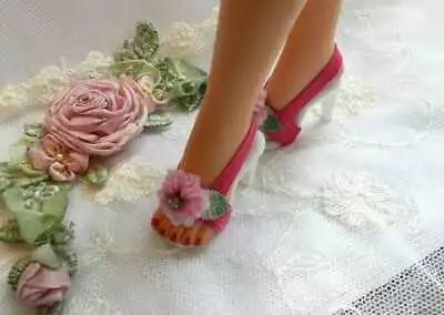 Hot Pink S.B. Pink Flower High Heel Doll Shoes For Vintage 18 In Miss Revlon • $24.50