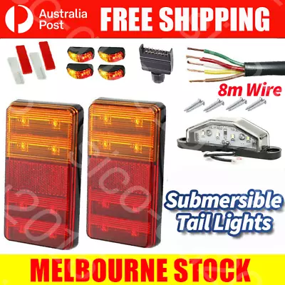 LED TRAILER TAIL LIGHT KIT PAIR PLUG 8m 5 CORE WIRE CARAVAN BOAT UTE Waterproof • $45.99