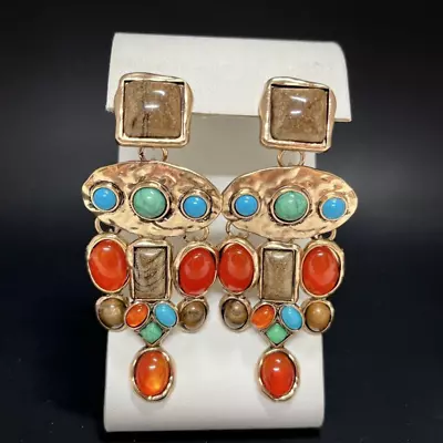  Revival Gold Hammered Orange Chandelier Earrings • $6.29