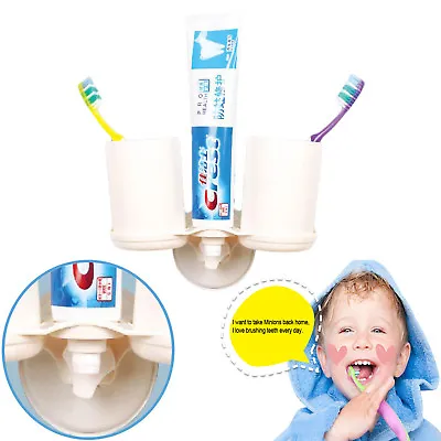 £3.97 • Buy Large Cream Automatic Toothpaste Dispenser Toothbrush Holder Wall Mounted Set