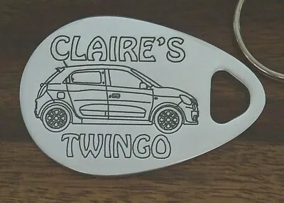 Personalised RENAULT TWINGO New Shape Car Keyring ANY NAME Engraved Custom Made • £6.49