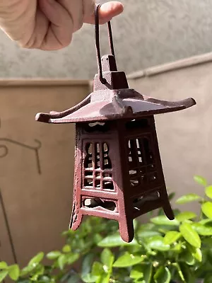 Vintage Cast Iron Japanese Pagoda Hanging Lantern Candle Garden Lamp • $79.99