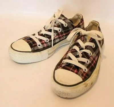 Converse Ladies Red/Black Plaid Design Canvas Sneaker Shoes Size UK 3 • £19.49