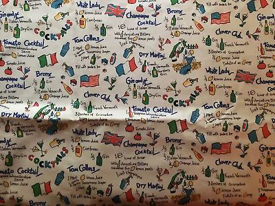 $3.95 • Buy Cocktail Recipes Fabric Bronx Tom Collins White Lady Martini 1/4 Yard 9  X 44 