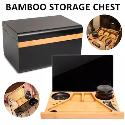 £21.71 • Buy Bamboo Storage Chest With Movable Tray Wood Locking Stash Box  Rolling Tray Kit