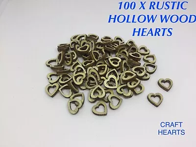 100 X Rustic Plain Small Wooden Hollow Hearts  Card Making Confetti Craft Art  • £3.49